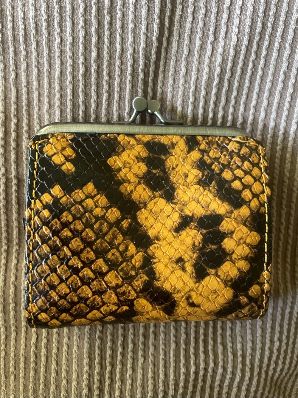 Patricia Nash Yellow and Black Snake-Print Leather Coin & Card Holder Wallet - Picture 4 of 10
